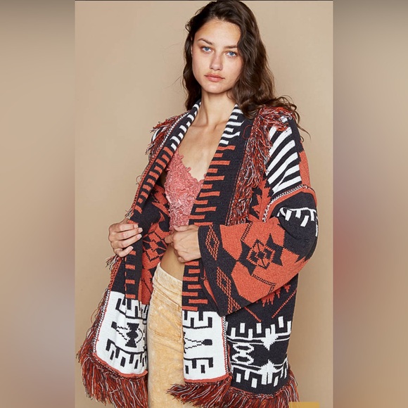#078 👻 Last 2! POL D9 Aztec tribal pattern sweater cardigan - Picture 2 of 5
